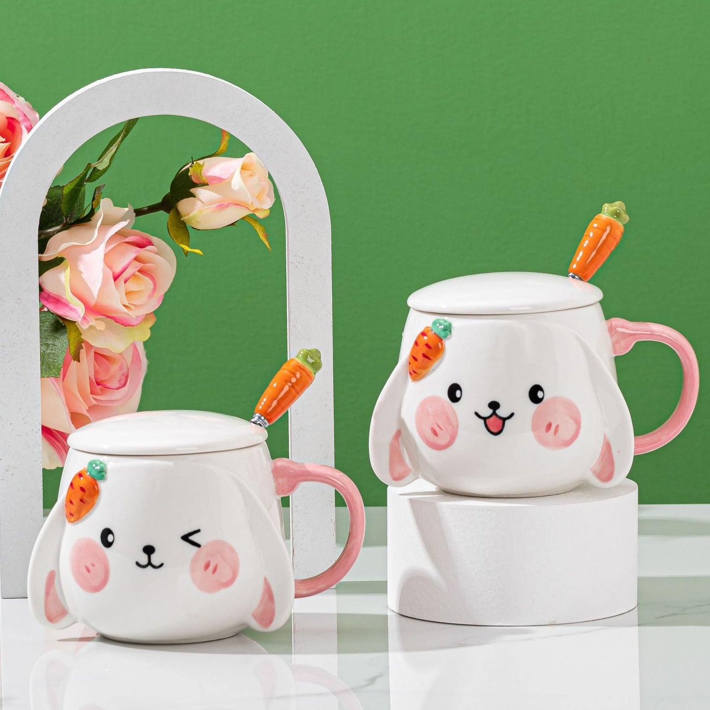 Ceramic Bunny Mug With Lid & Carrot Spoon
