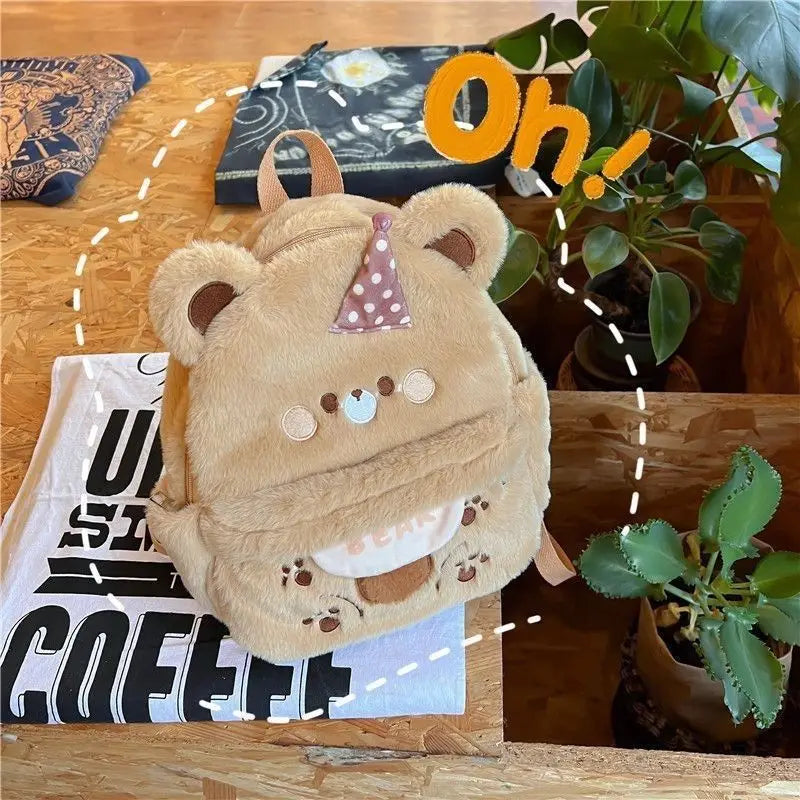 Sac à dos en peluche ours brun