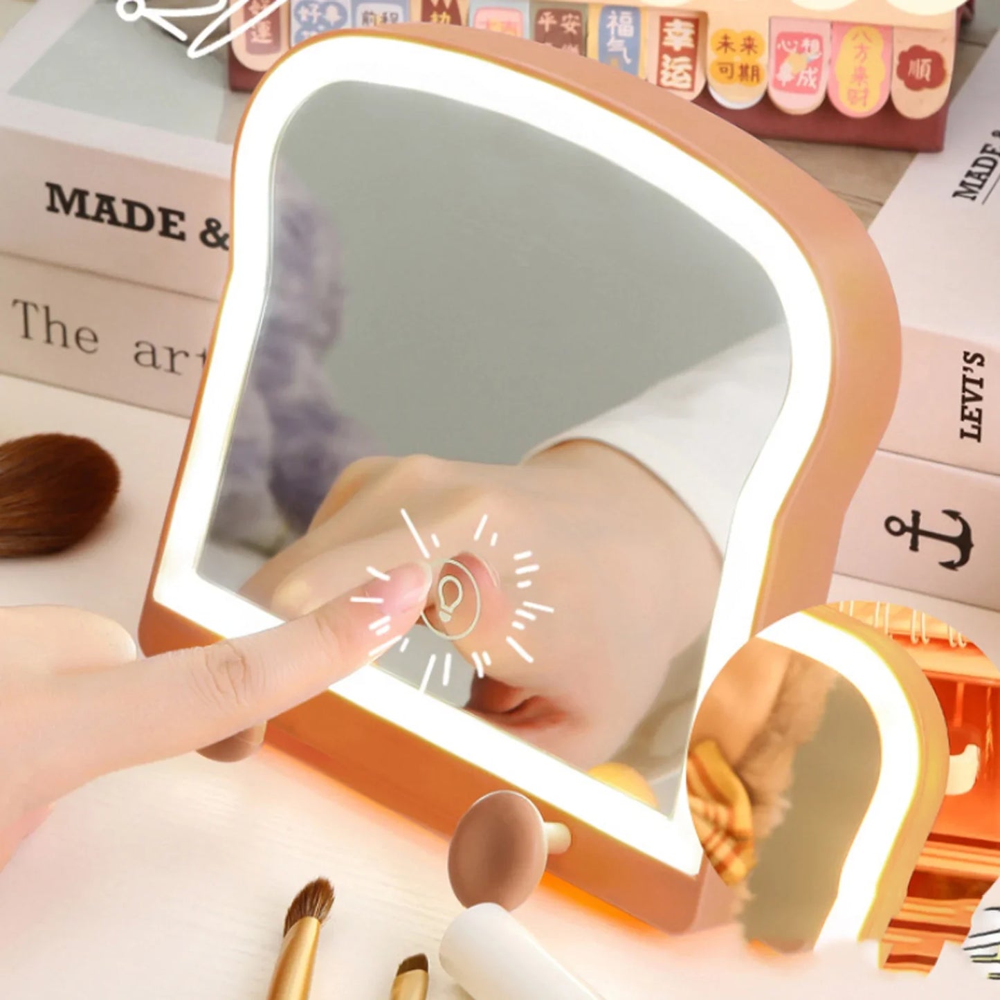 Miroir de maquillage LED Kawaii Toast