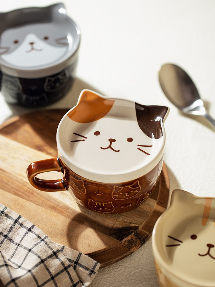 Tazones de ramen de cerámica con forma de gato