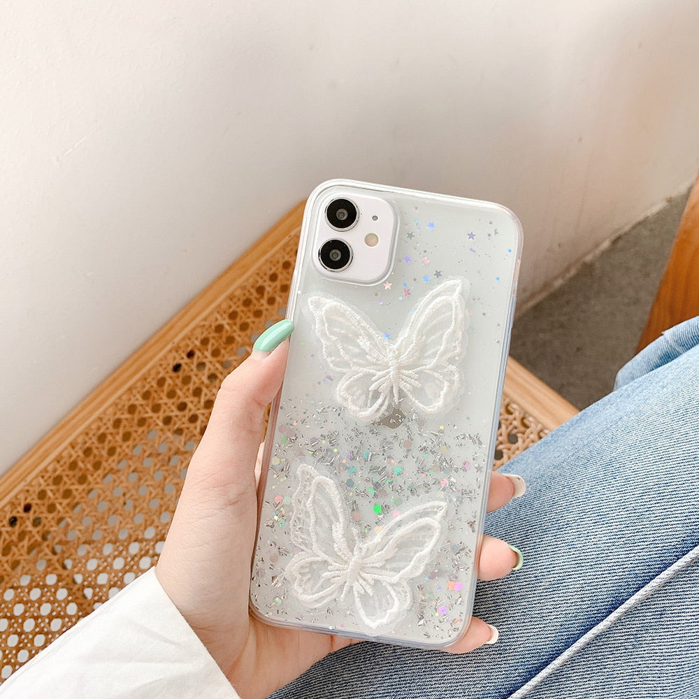Fundas para iPhone con mariposas y estrellas brillantes