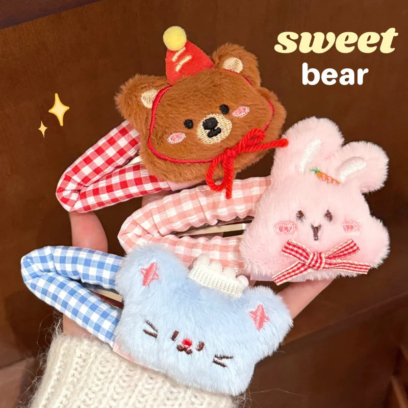 Pinces à cheveux animaux en peluche mignons