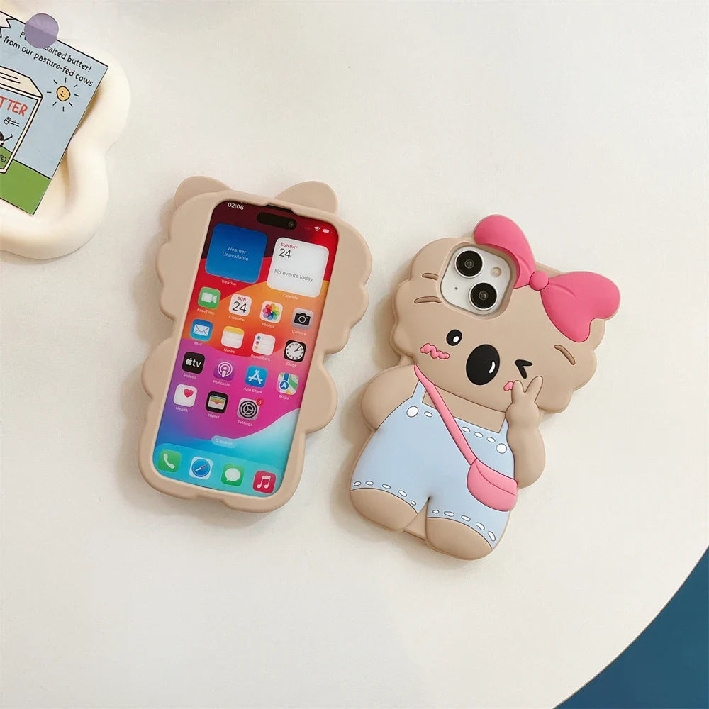 Coque iPhone Koala à nœud rose