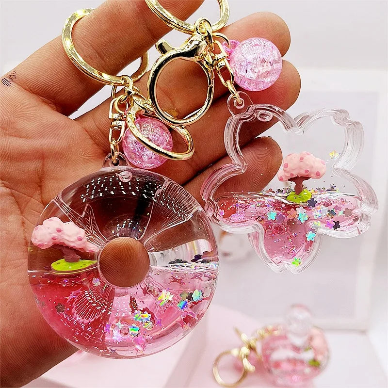 Porte-clés pailleté en forme de cerisier en fleurs