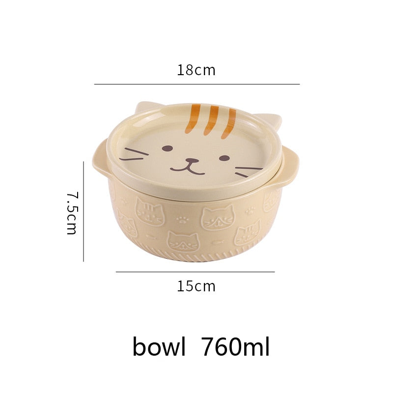 Tazones de ramen de cerámica con forma de gato
