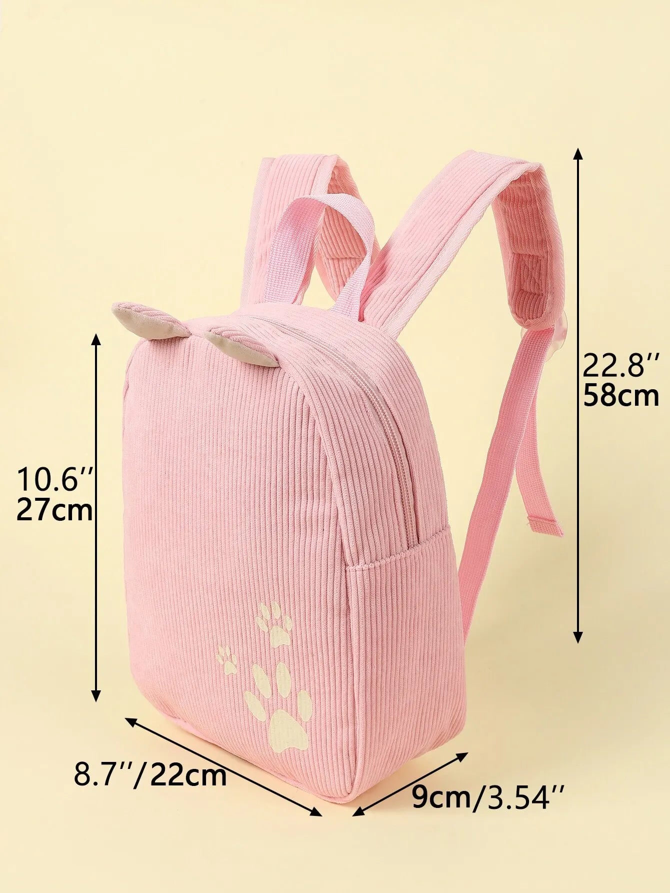 Sac à dos pour enfant en velours côtelé rose motif chat