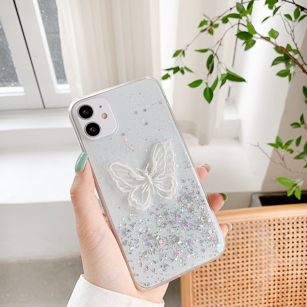Fundas para iPhone con mariposas y estrellas brillantes