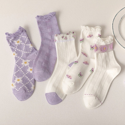 Calcetines florales morados