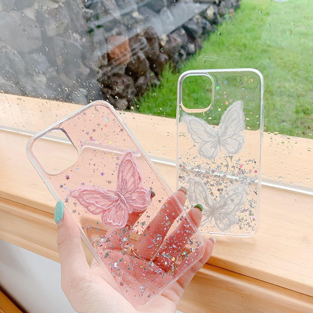 Fundas para iPhone con mariposas y estrellas brillantes