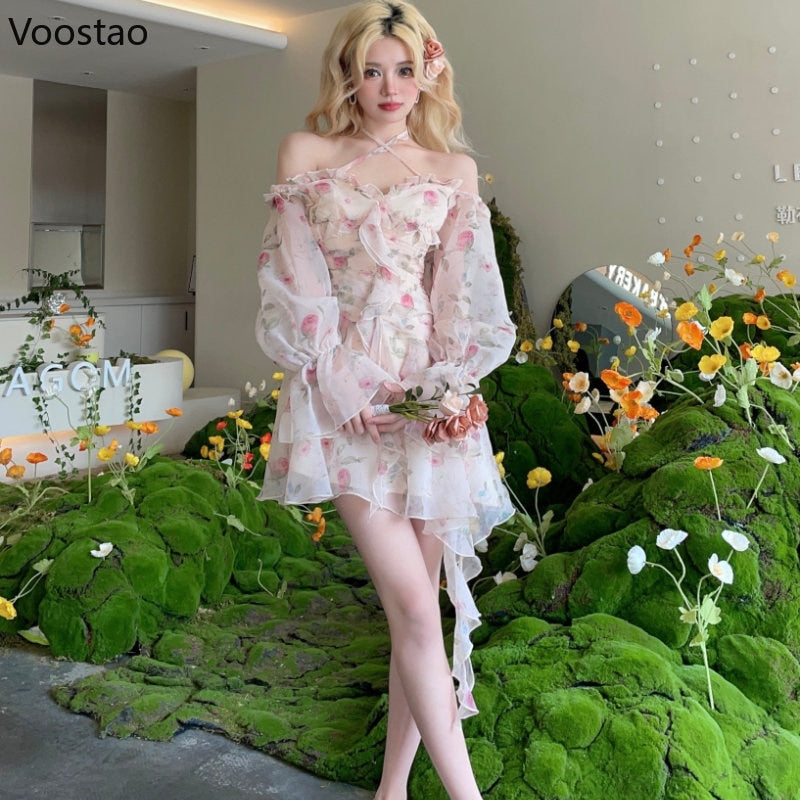 Floral Off-Shoulder Chiffon Dress