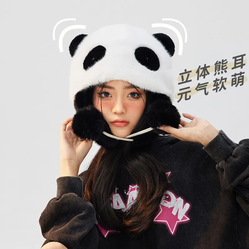 Chapeau panda en peluche