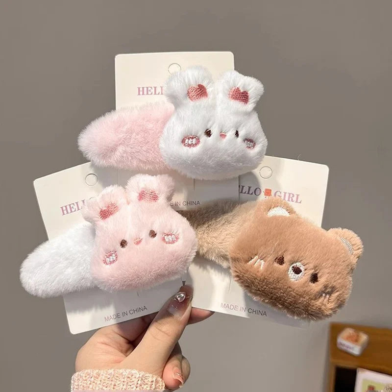 Pinces à cheveux en peluche lapin et ours