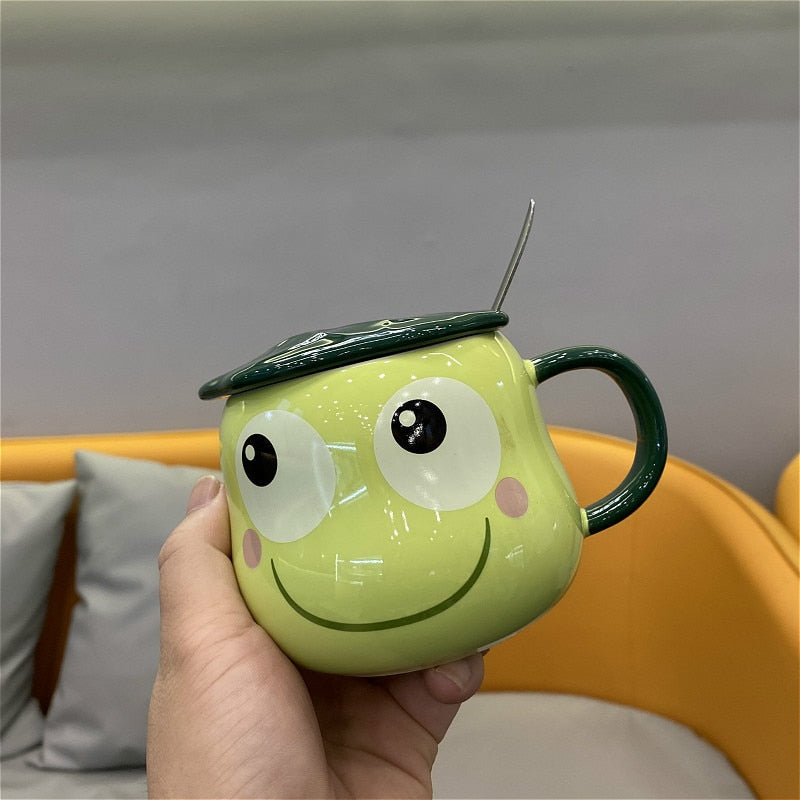 Taza de rana con tapa y cuchara
