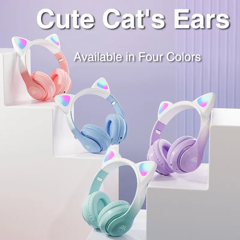 Casque de jeu à oreilles de chat avec lumières LED