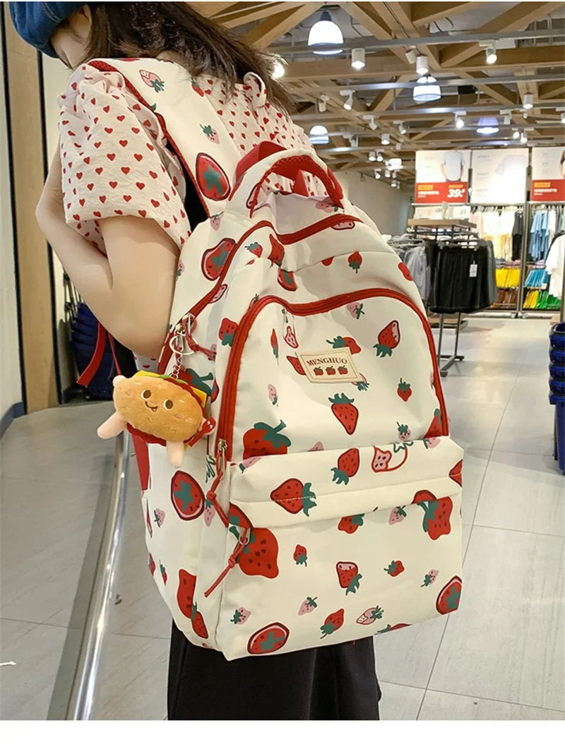 Sac à dos imprimé fraises blanches et rouges