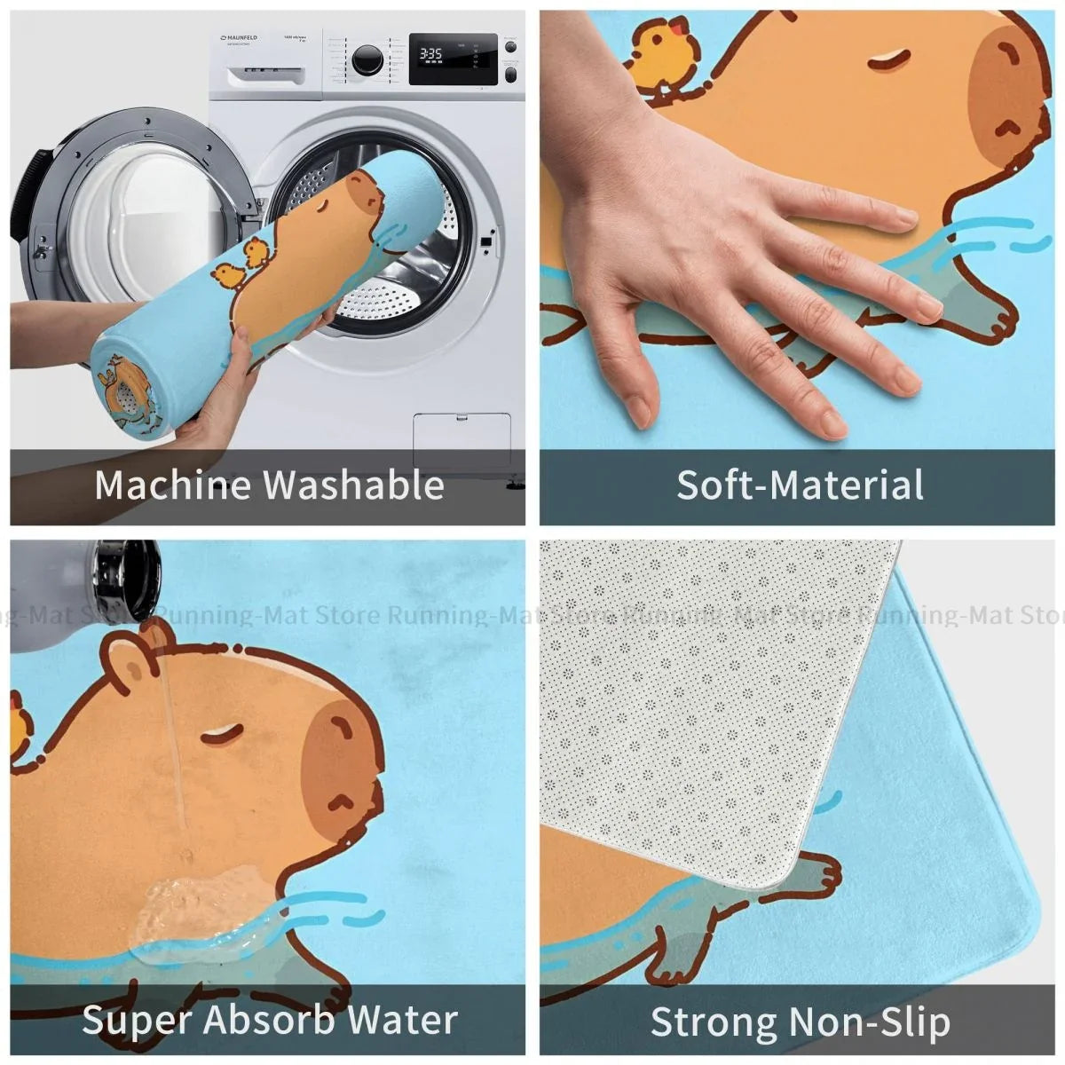 Alfombra de baño con diseño de carpincho nadador