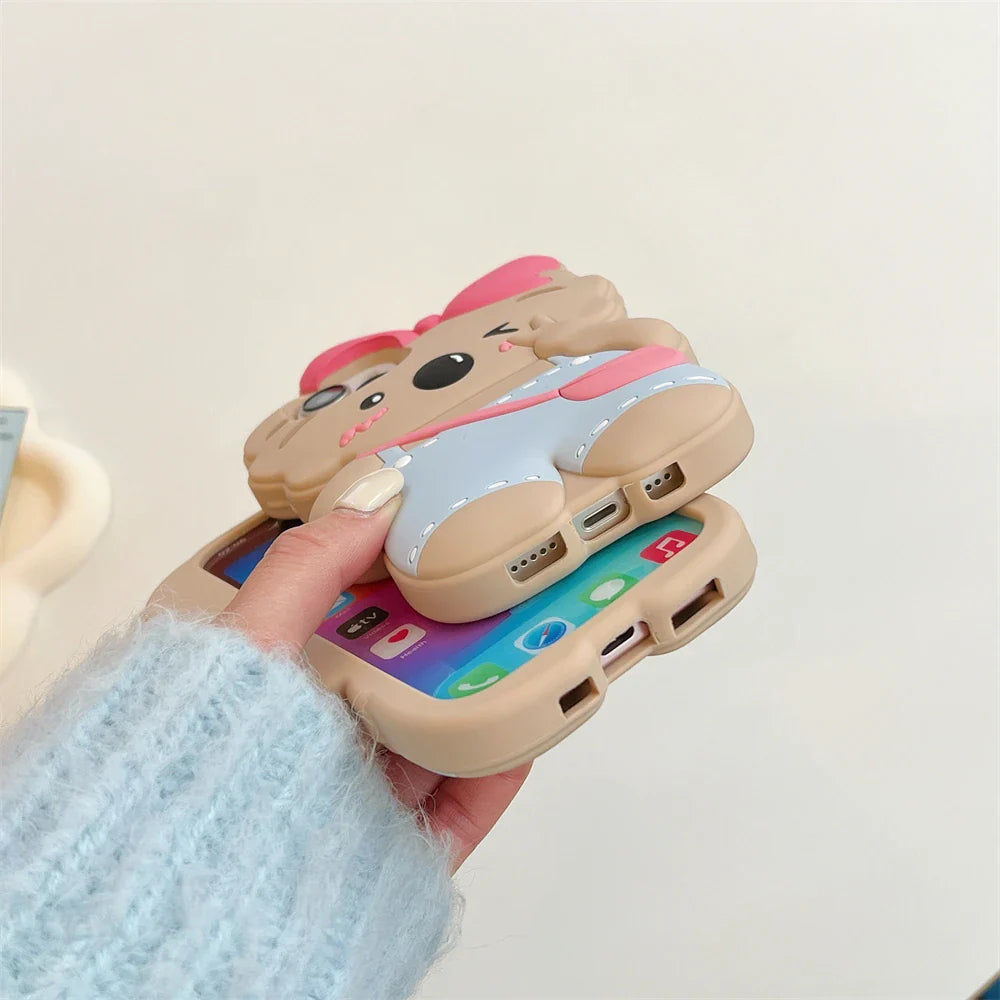 Coque iPhone Koala à nœud rose
