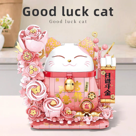 Ensemble de briques de construction Lucky Cat avec lumières