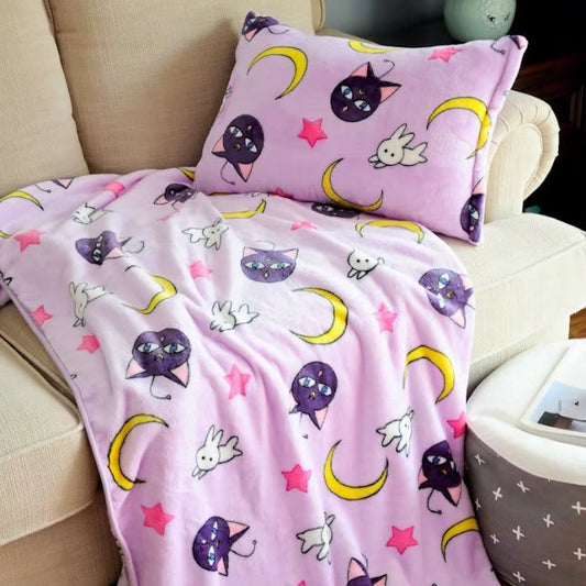 Couverture et taie d'oreiller en flanelle Moon Bunny