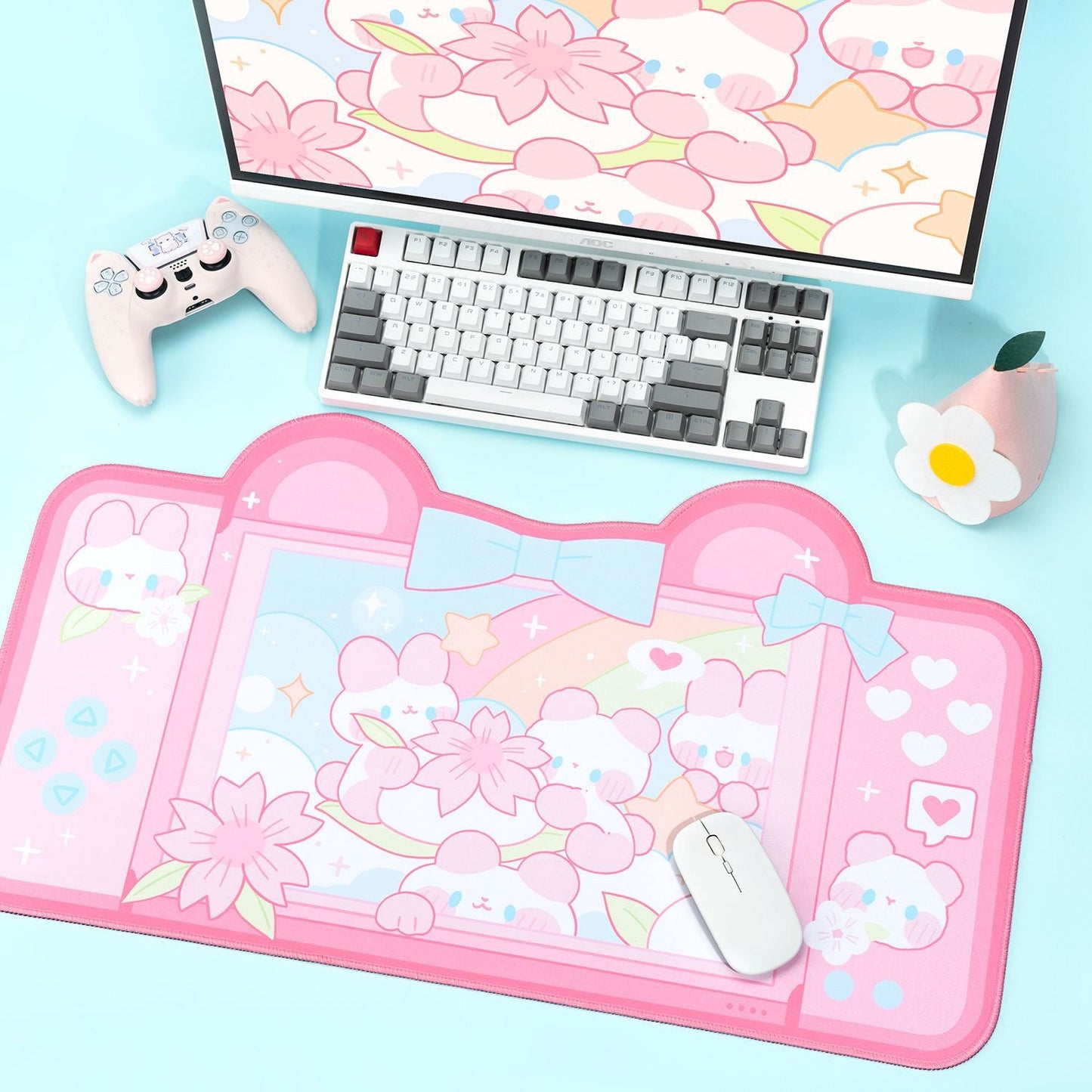 Almohadillas de escritorio con diseño de gato y conejo