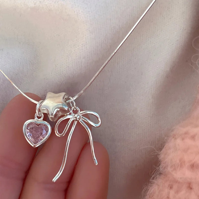 Bracelet et collier avec nœud en forme de cœur et d'étoile