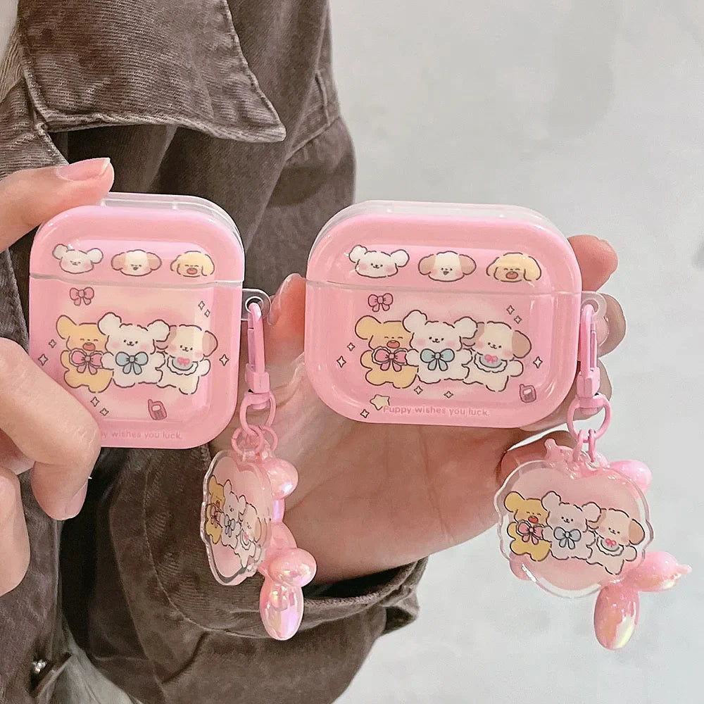 Étui AirPods rose à motifs de chiots kawaii
