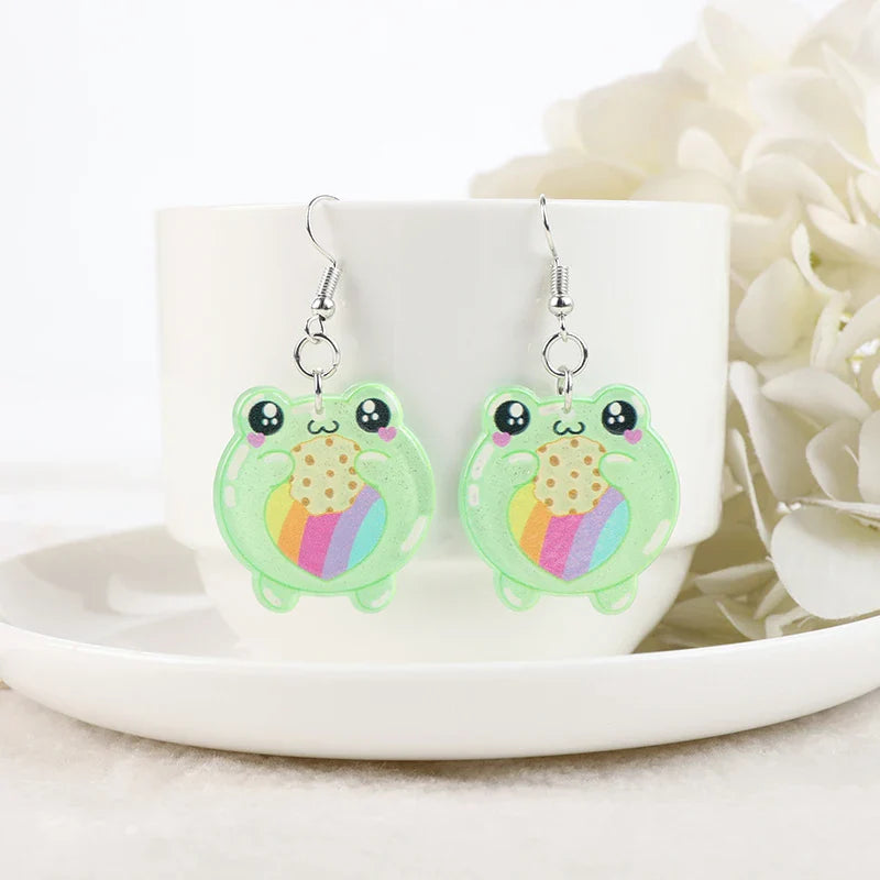 Boucles d'oreilles en acrylique grenouille kawaii