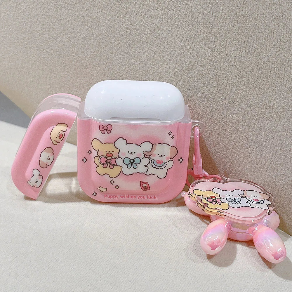 Étui AirPods rose à motifs de chiots kawaii