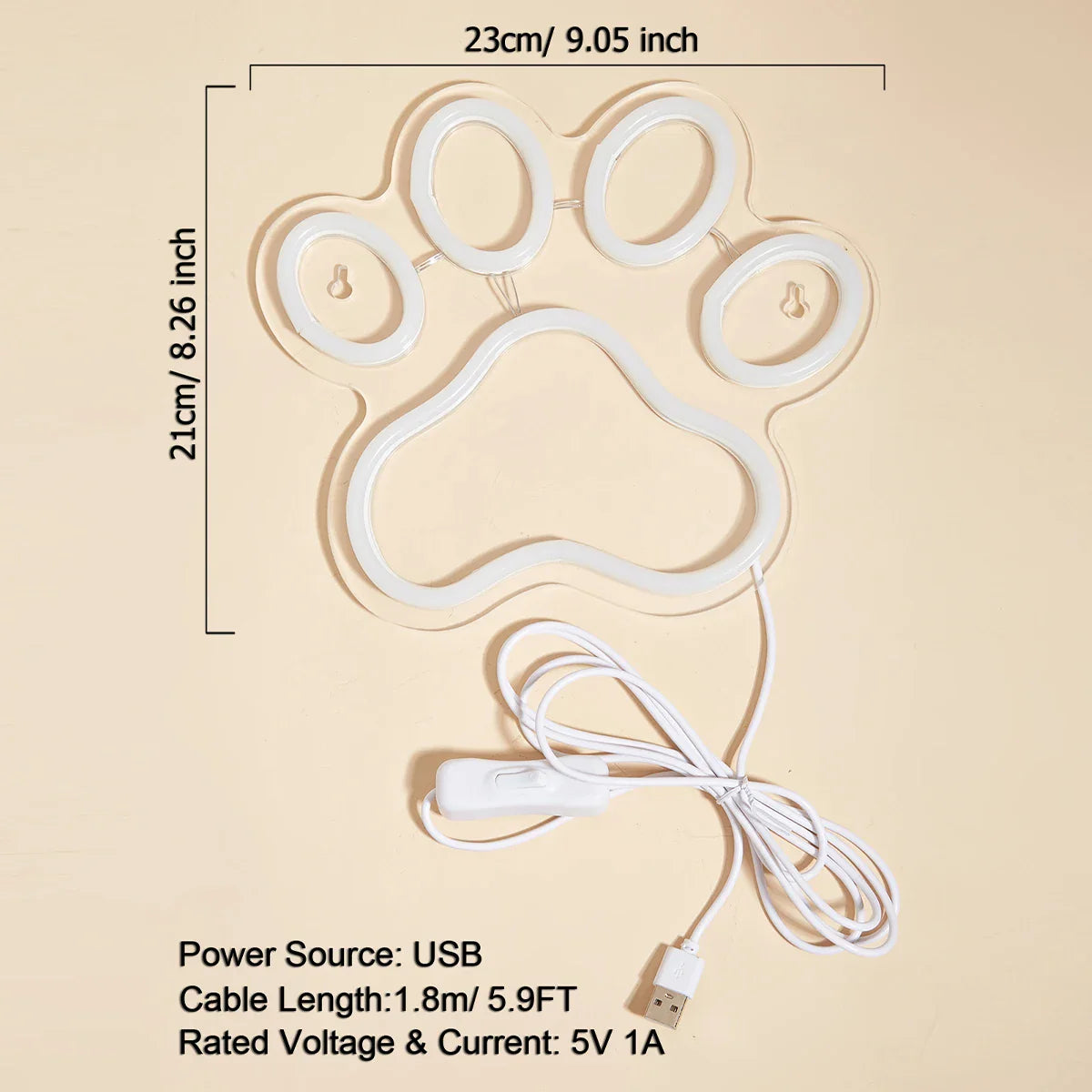 Lampe néon patte de chat kawaii