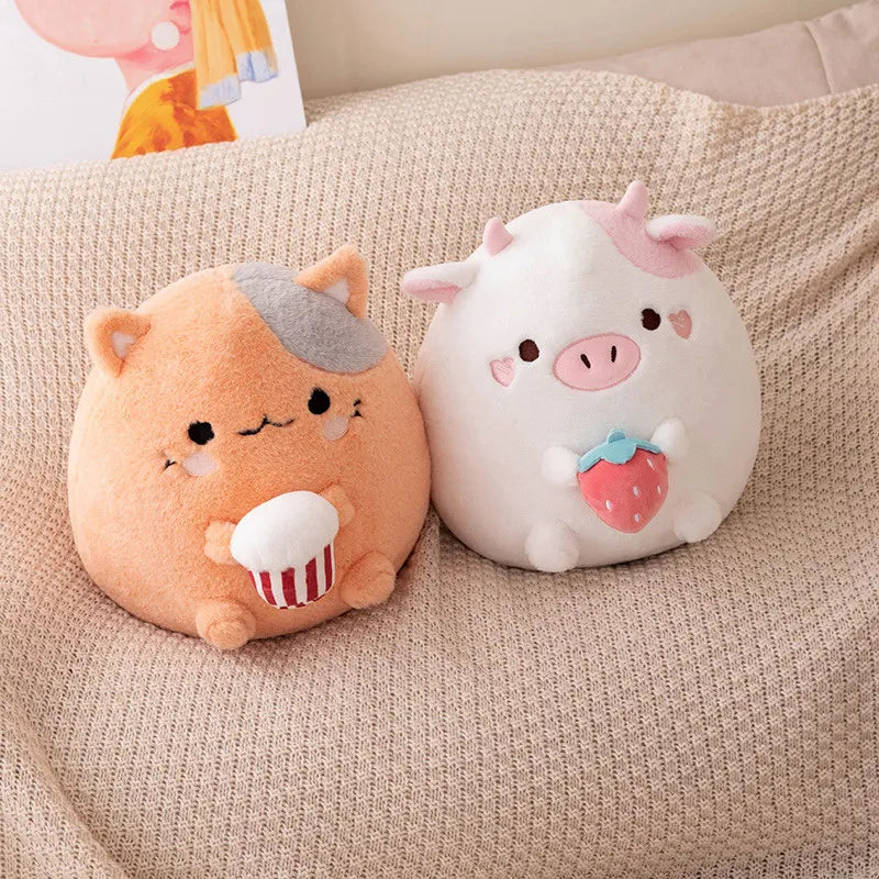 Peluches Vache Fraise et Chat Popcorn
