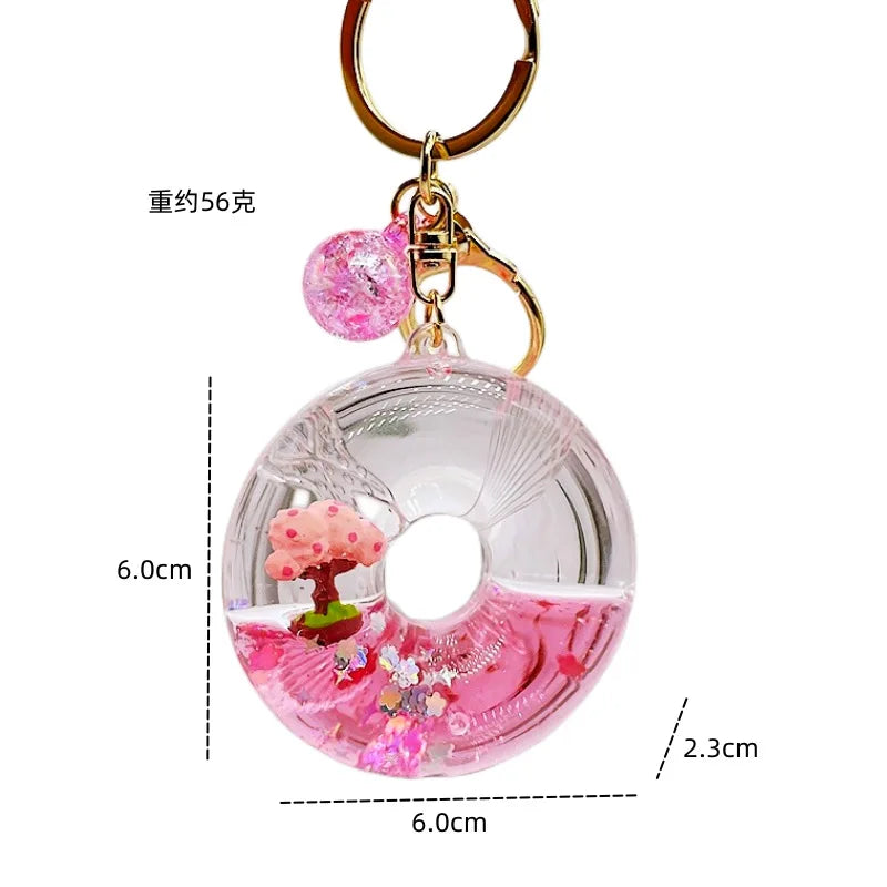 Porte-clés pailleté en forme de cerisier en fleurs
