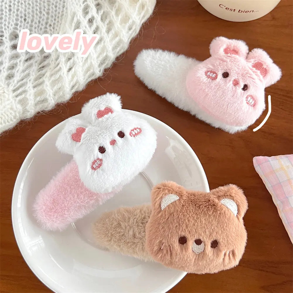 Pinces à cheveux en peluche lapin et ours