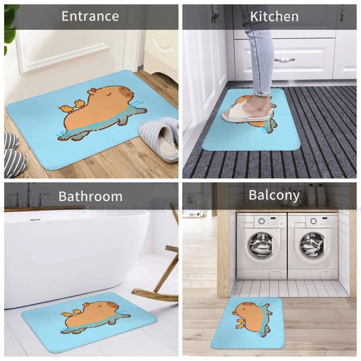 Alfombra de baño con diseño de carpincho nadador