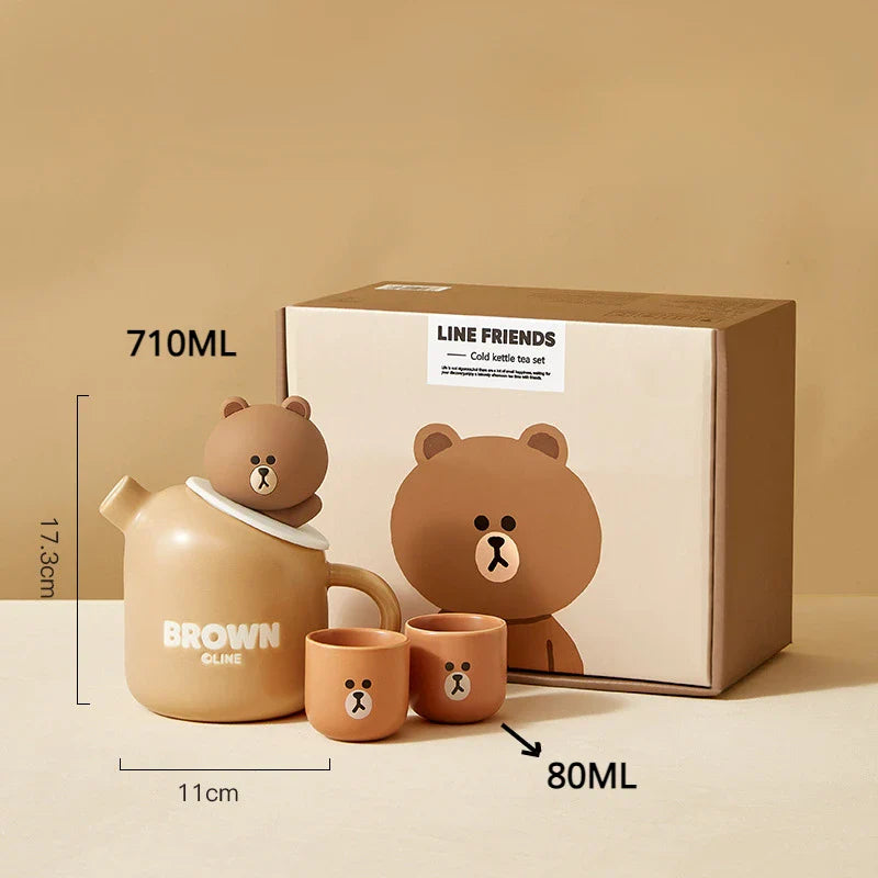 Tetera y tazas de cerámica con forma de osito de peluche