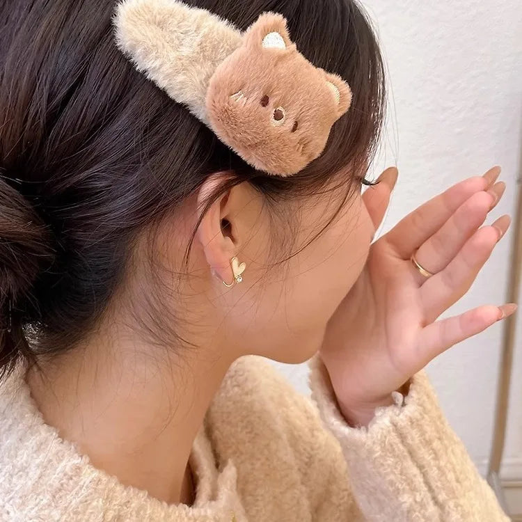 Pinces à cheveux en peluche lapin et ours
