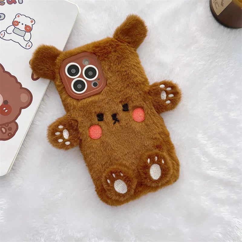 Coque iPhone en peluche douce avec ours
