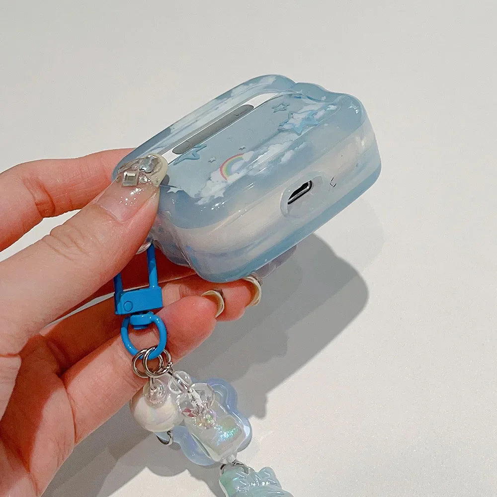 Étui pour AirPods avec motif arc-en-ciel, étoiles et nuages