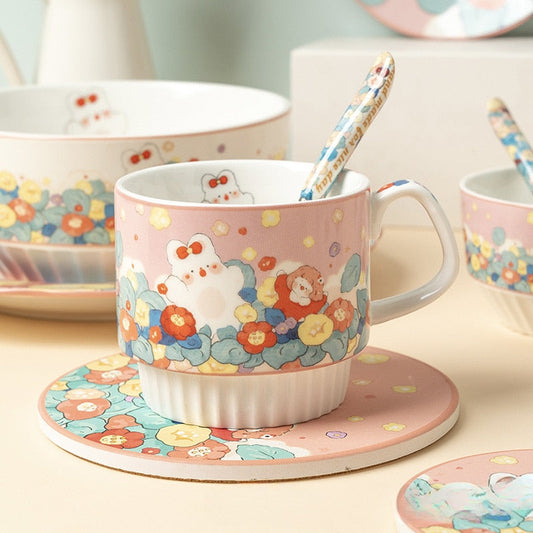 Flower Bunny Ceramic Cups