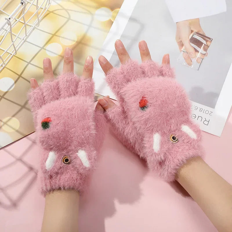 Mitones de conejito de peluche kawaii