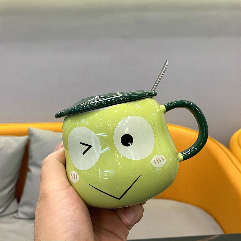 Taza de rana con tapa y cuchara