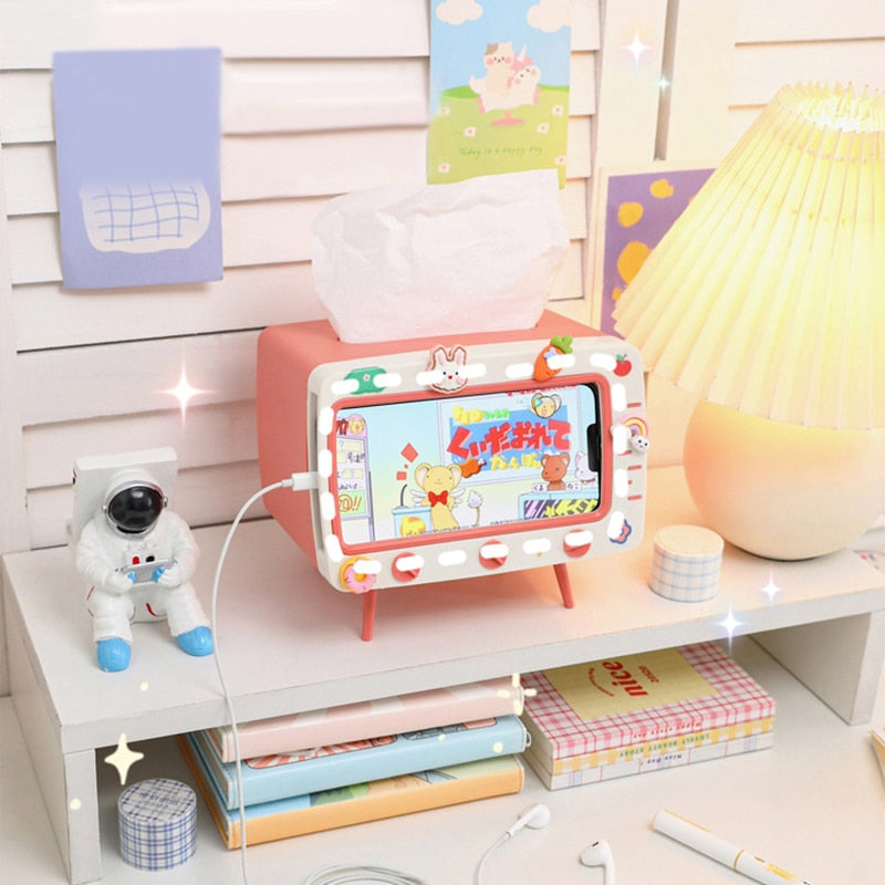 Boîte à mouchoirs et support de téléphone