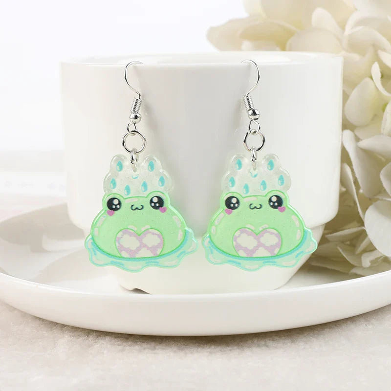 Boucles d'oreilles en acrylique grenouille kawaii