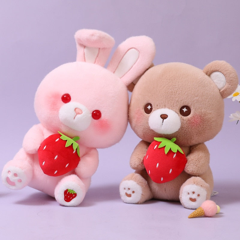 Peluches ours et lapin fraise