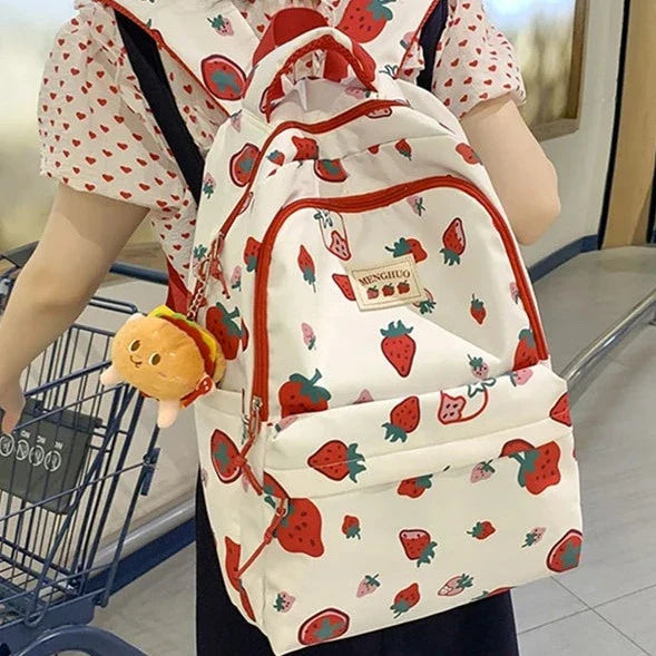 Sac à dos imprimé fraises blanches et rouges