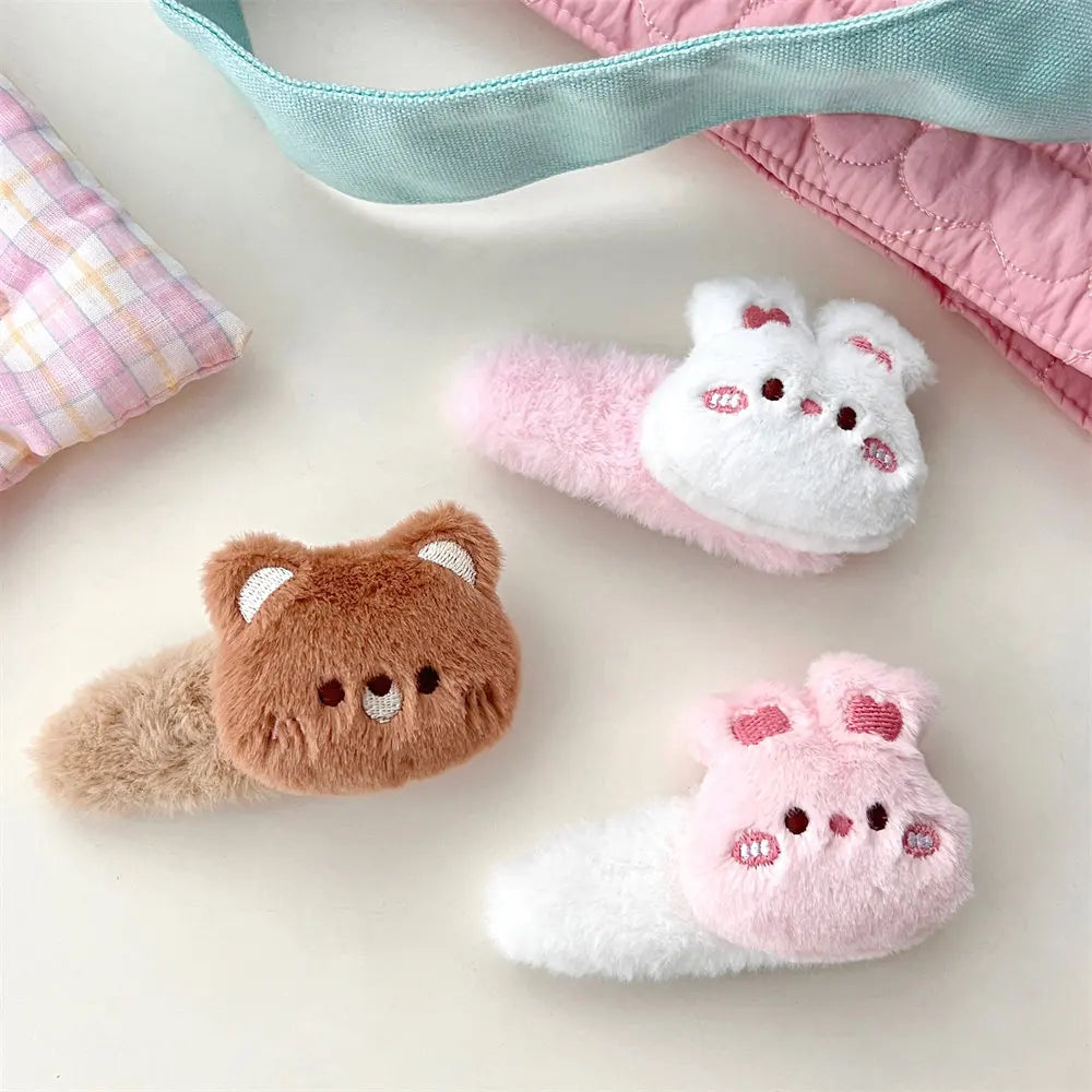 Pinces à cheveux en peluche lapin et ours