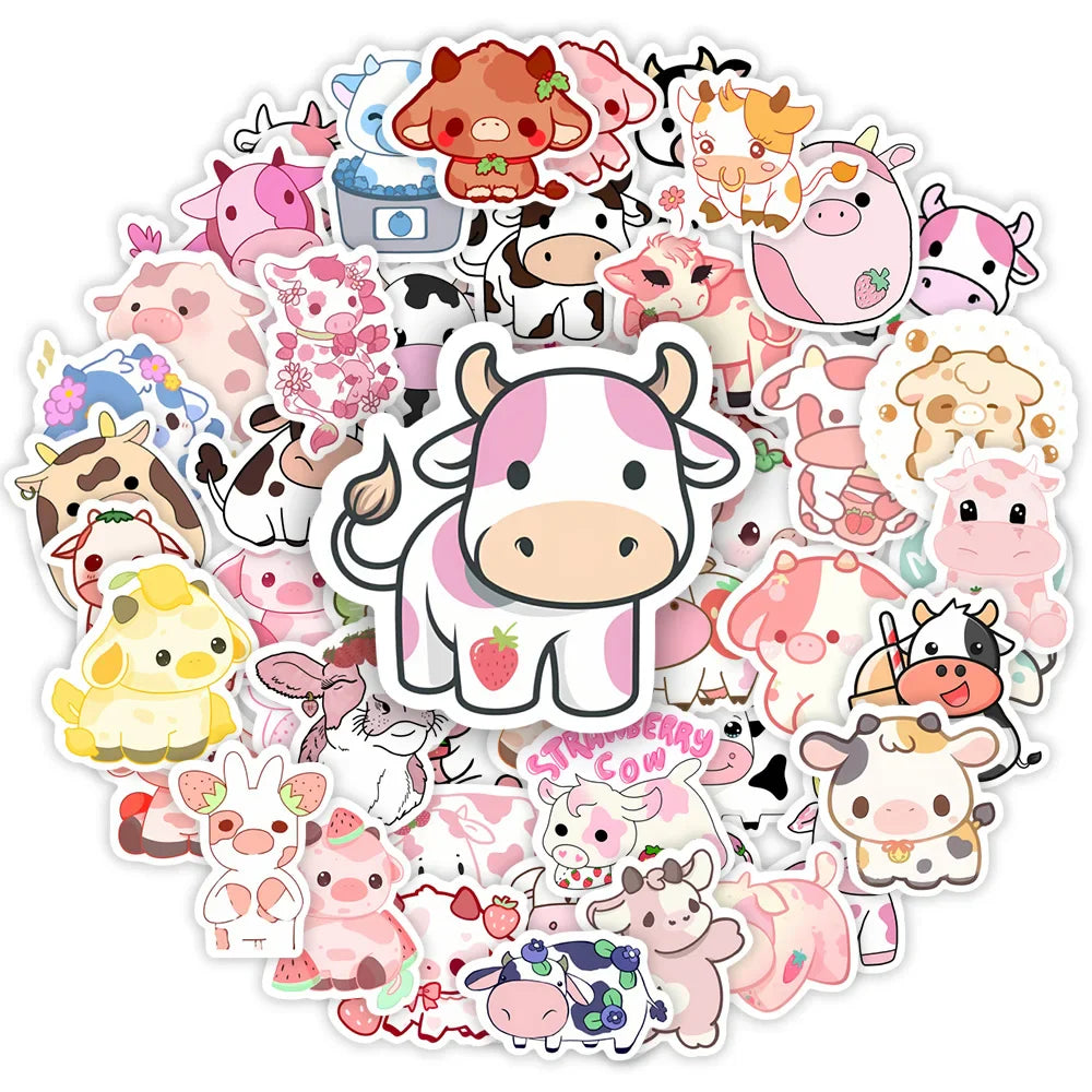 Pack d'autocollants vache kawaii
