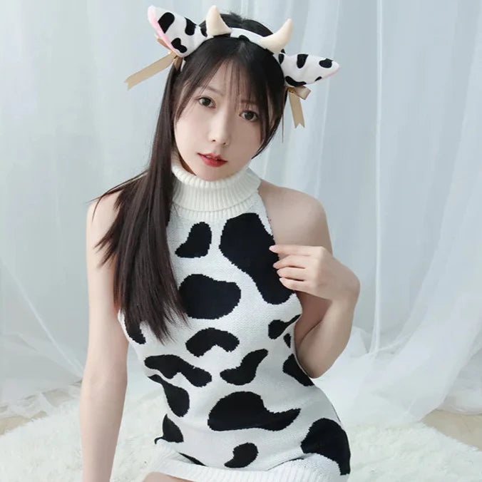 Mini-robe dos nu à imprimé vache