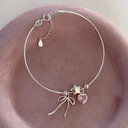 Bracelet et collier avec nœud en forme de cœur et d'étoile
