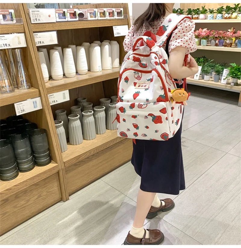 Sac à dos imprimé fraises blanches et rouges