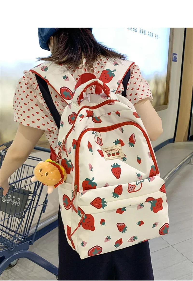 Sac à dos imprimé fraises blanches et rouges